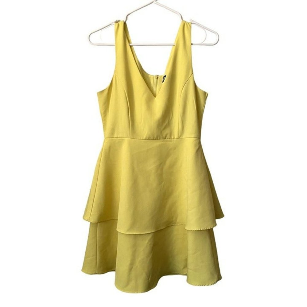 Lulu's yellow sleeveless summer dress frilled skirt vneck midi dress spring